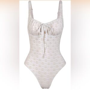 Berlook Elegant White Eyelet One Piece Tie Slimming Swimsuit NWT